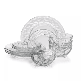 ROCHER 12 Pcs. Clear Glass Dinnerware Set