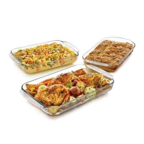 bac3 Piece Transparent Glass Casserole Baking Dish Set