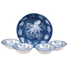 5-Piece Starfish Dinner Bowl Set in Blue and White