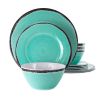 12-Piece Melamine Plates Bowls Dinnerware Set in Turquoise Blue