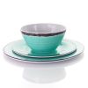 12-Piece Melamine Plates Bowls Dinnerware Set in Turquoise Blue