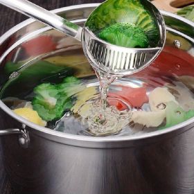 1pc 2 In 1 Soup Spoon, Long Handle Home Ladle Strainer, Stainless Steel Cooking Colander, Kitchen Porridge Scoop