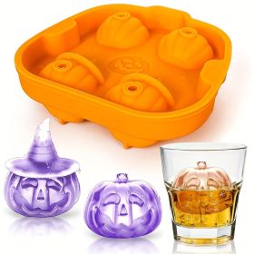 1pc Halloween Spoof Pumpkin Ice Tray 4 Grids Silicone Ice Tray Easy Release Mold Smile Face Wizard Hat Pumpkin
