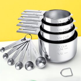1 Set Stainless Steel Measuring Cups & Spoons Set; Cups And Spoons; Kitchen Gadgets For Cooking