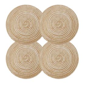 4 Pcs Woven Ramie Placemats Round Linen Placemat Table Mats Glass Coffee Time Teapot Home Decoration