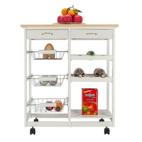 Free shipping Moveable Kitchen Cart with Two Drawers & Two Wine Racks & Three Baskets