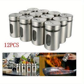 12pc Stainless Steel & Glass Spice Shakers - Premium Kitchen Essentials for Salt, Pepper & MSG, Modern Design