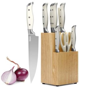Qulajoy White Knife Set With Block - 9 Piece Razor Sharp Forged High Carbon Stainless Steel Kitchen Knives