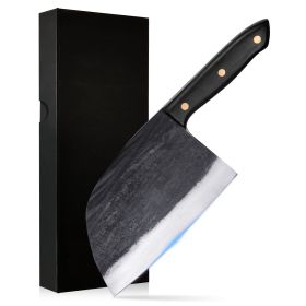 Qulajoy Serbian Chef Knife 6.7 Inch - High Carbon Steel Meat Cleaver - Professional Japanese Full Tang Hammered Cutting Knife