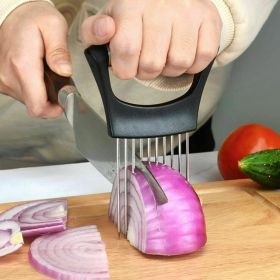 Stainless Steel Onion Holder Slicer Vegetable Tool, Kitchen Gadget