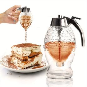1pc Honey or Syrup Dispenser; No Drip; Jar With Storage Stand; 8oz Capacity