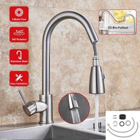 Kitchen Sink Faucet Single Handle Brushed Nickel Stainless Steel with Pulldown Head Sprayer