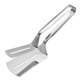 1pc Stainless Steel Kitchen or Grilling Spatula with attached Tong clip for Food Flipping