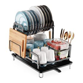 2-Tier Dish Drying Rack for Kitchen Counter Space Saving Rustproof with Drainboard Detachable Set
