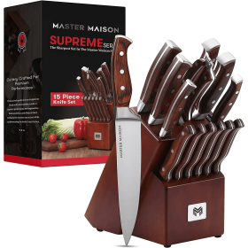 Master Maison 15-Piece Premium Kitchen Knife Set With Block | German Stainless Steel With Sharpener