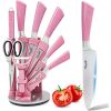 Kitchen Knife Set, 9PC Pink Handle with Acrylic Stand, Stainless Steel Non-stick Chef with Comfortable Handle for Slicing