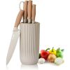 Kitchen Knife Set, 6-Pieces Khaki Sharp Knife Set for Kitchen, Non-stick Non-slip Stainless Steel with Universal Knife Block