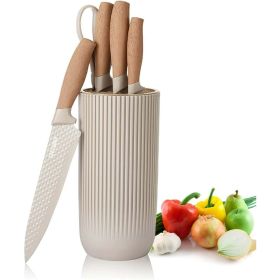 Kitchen Knife Set, 6-Pieces Khaki Sharp Knife Set for Kitchen, Non-stick Non-slip Stainless Steel with Universal Knife Block