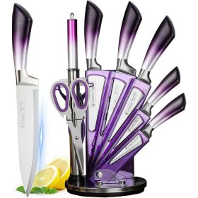 Knife Set, 9-Pieces Purple Gradient Handle Stainless Steel Ultra Sharp with Acrylic Stand