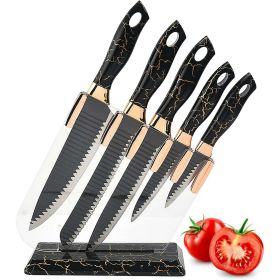 Knife Set for Kitchen, 6-Pieces Black Ultra Sharp Chef Knife Set with Ripple Blade, Cooking Knife Set with Acrylic Stand