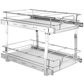 VEVOR 2 Tier 14"W x 21"D Pull Out Cabinet Organizer, Heavy Duty Slide Out Pantry Shelves, Chrome-Plated Steel , Roller Drawer Storage
