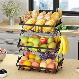 3 Tier Fruit - /bread Basket Farmhouse with Side hooks for Kitchen Countertop, Detachable Metal Storage Basket Stand