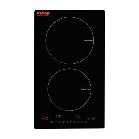 VEVOR Electric Cooktop, 2 Burners, 12'' Induction Stove Top, Built-in Magnetic 1800W, 9 Heating Level Multifunctional