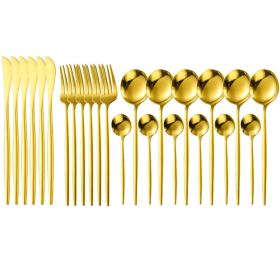 Gold Silverware Set 24Pcs Flatware Stainless Steel Tableware Fork Spoon Cutlery Gift