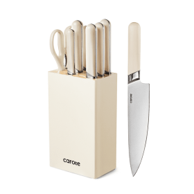 CAROTE 8PCS Kitchen Knife Block Set, Stainless Steel Razor-Sharp Blade, Dishwasher Safe