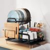 2-Tier Dish Drying Rack for Kitchen Counter Space Saving Rustproof with Drainboard Detachable Set