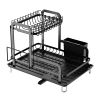 2-Tier Dish Drying Rack for Kitchen Counter Space Saving Rustproof with Drainboard Detachable Set
