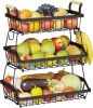 3 Tier Fruit - /bread Basket Farmhouse with Side hooks for Kitchen Countertop, Detachable Metal Storage Basket Stand
