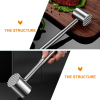 Meat Masher Stainless Steele Hammer Tool, Cube Steak Maker Meat Beater Tenderizing Mallet