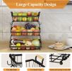 3 Tier Fruit - /bread Basket Farmhouse with Side hooks for Kitchen Countertop, Detachable Metal Storage Basket Stand