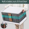 2Pcs 32L Foldable Storage Bins with Lid, Collapsible Stackable Closet Organizer Containers with Front Door Lock 4Pcs Wheels