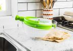 Spina | Easy-To-Use Salad Spinner | Non-Scratch, Nylon Spinning Colander with Collapsible Handle |  Green