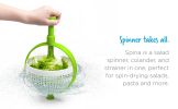 Spina | Easy-To-Use Salad Spinner | Non-Scratch, Nylon Spinning Colander with Collapsible Handle |  Green