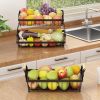 3 Tier Fruit - /bread Basket Farmhouse with Side hooks for Kitchen Countertop, Detachable Metal Storage Basket Stand