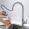 Kitchen Sink Faucet Single Handle Brushed Nickel Stainless Steel with Pulldown Head Sprayer