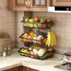 3 Tier Fruit - /bread Basket Farmhouse with Side hooks for Kitchen Countertop, Detachable Metal Storage Basket Stand