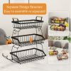 3 Tier Fruit - /bread Basket Farmhouse with Side hooks for Kitchen Countertop, Detachable Metal Storage Basket Stand