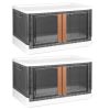 2Pcs 32L Foldable Storage Bins with Lid, Collapsible Stackable Closet Organizer Containers with Front Door Lock 4Pcs Wheels