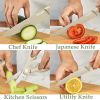 Kitchen Knife Set, 6-Pieces Khaki Sharp Knife Set for Kitchen, Non-stick Non-slip Stainless Steel with Universal Knife Block