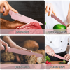 Kitchen Knife Set,Pink Flower 6PC Stainless Steel with Acrylic Block Stand,