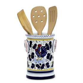 ORVIETO ROOSTER: Utensil Holder (Color: Blue, Size: 5.5 DIAM. X 7.5 HIGH (Dimensions measured in Inches))