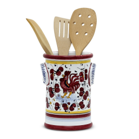 ORVIETO ROOSTER: Utensil Holder (Color: Red, Size: 5.5 DIAM. X 7.5 HIGH (Dimensions measured in Inches))