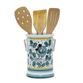 ORVIETO ROOSTER: Utensil Holder (Color: Green, Size: 5.5 DIAM. X 7.5 HIGH (Dimensions measured in Inches))