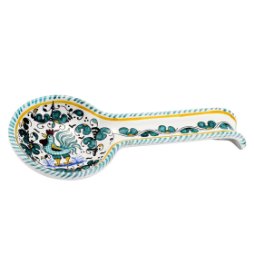 ORVIETO ROOSTER: Spoon Rest (Color: Green, Size: 5 DIAM. X 12 LONG (Dimensions measured in Inches))