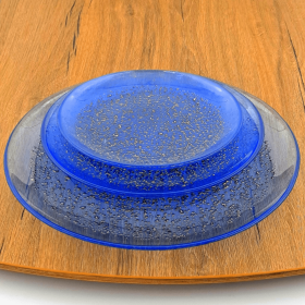 ISLA 12PC Glass Dinner Plate Set (Color: Indigo/Bronze)