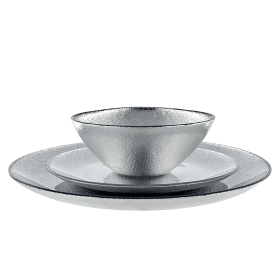 AURA 12PC Gilded Glass Dinnerware Set (Color: Silver)